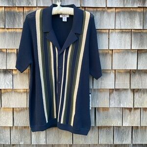 William Rast Navy and Cream Striped Men's Shirt